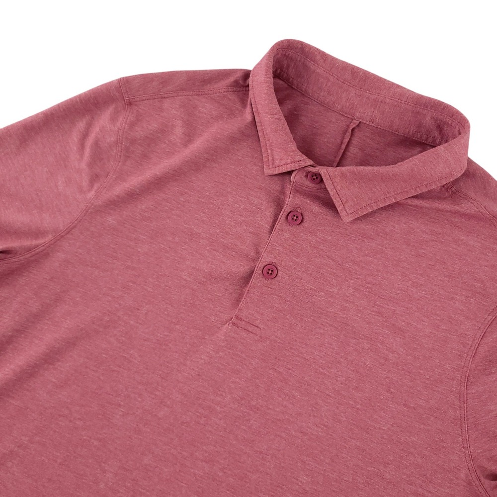 Lululemon Polo Shirt Mens M Pink Solid Casual Lightweight Stretch Logo Top